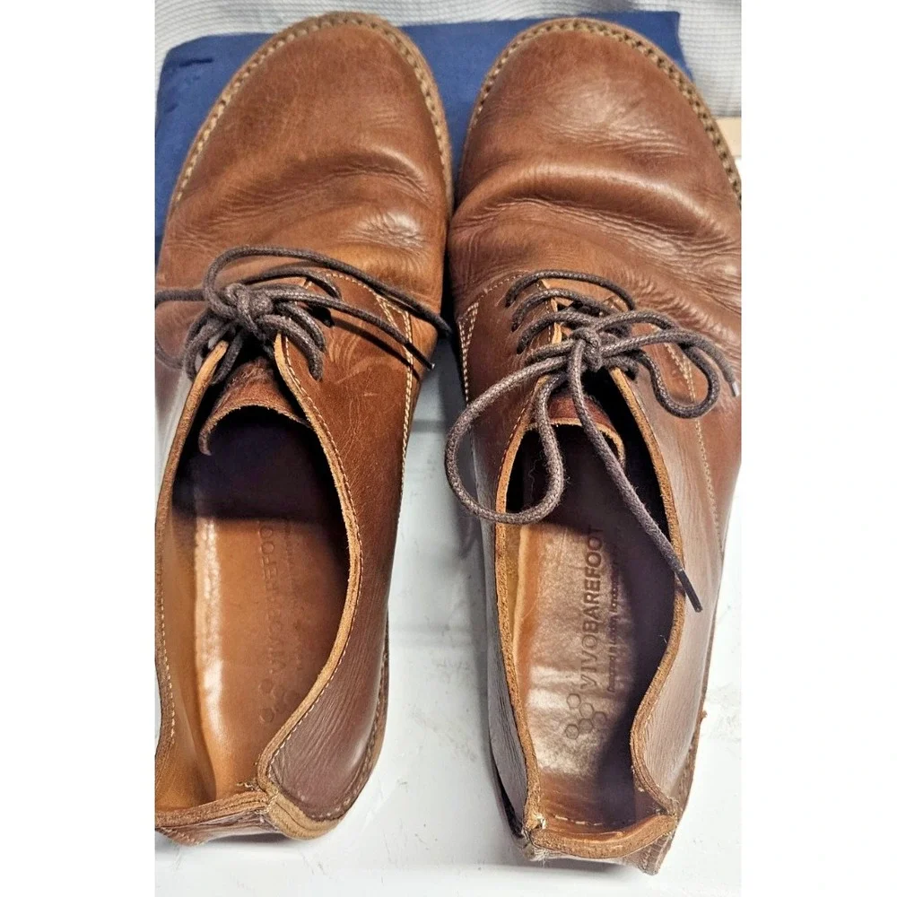 Vivobarefoot Mens 44/US 11 Brown Leather handcraft lace up wide toe shoes